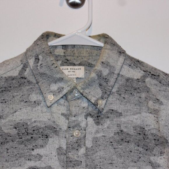 Club Monaco Gray Military Print Button Down Slim Fit Dress Shirts women Size XS - Picture 5 of 12